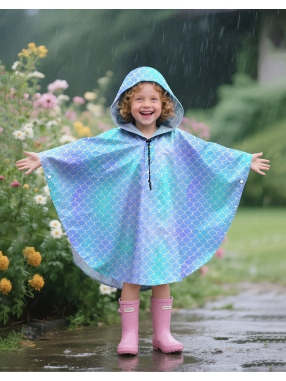Rain coat jacket Poncho Hooded Reusable Waterproof Lightweight Packable Mermaid